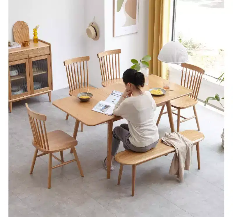 Solid Wood Natural Oak Dining Table, Oak Color
