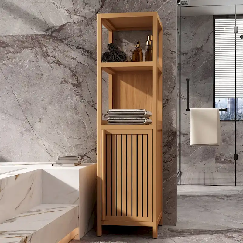 Tall Slim Storage Cabinet with Shutter Door and 3-Tier Shelves