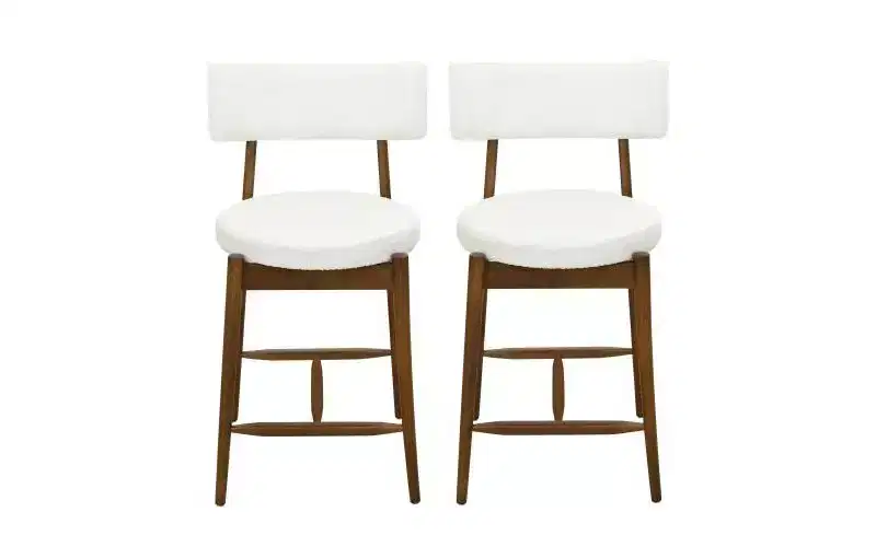 Christopher Knight Home Set of 2 Ryker Mid Century Modern Chenille Upholstered Rubber Wood Counter Height Barstools Beige/Walnut