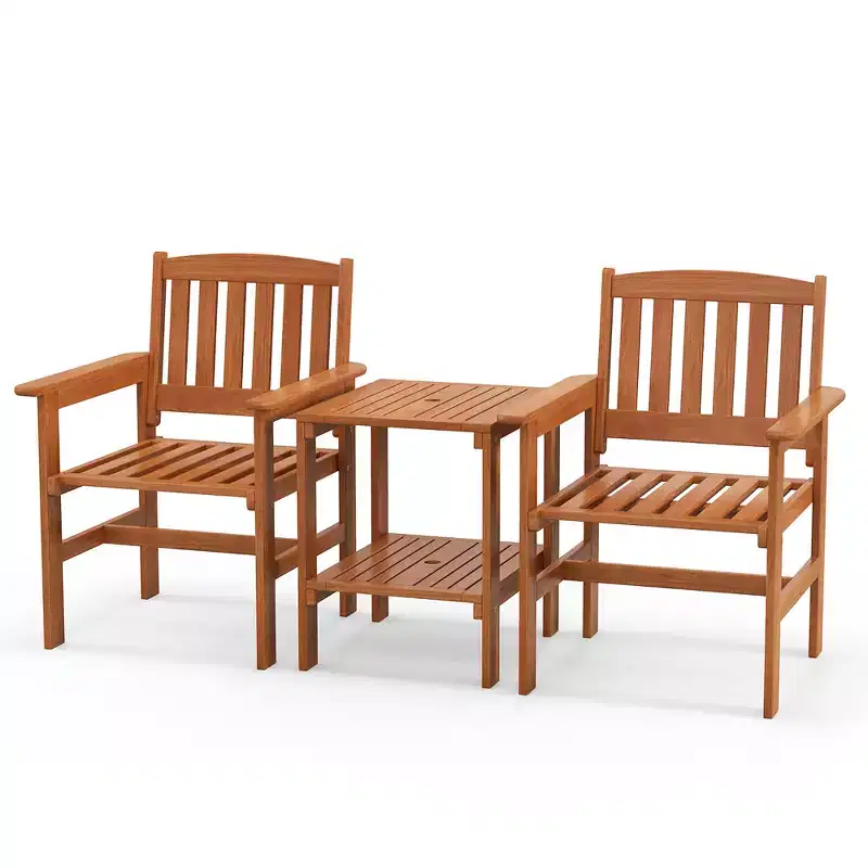 Costway 3 PCS Patio Bistro Table and Chairs Set w/ Umbrella Hole for Garden Poolside
