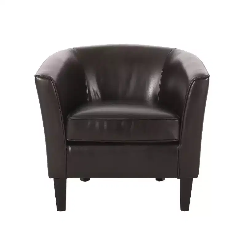 GDFStudio Arias Contemporary Faux Leather Tub Club Chair, Dark Brown