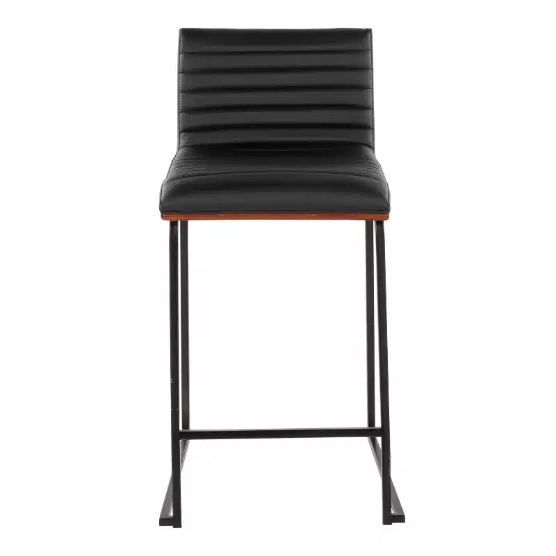 LumiSource Set of 2 26" Mason Mara Counter Height Barstools Black Walnut Wood/Black PU Leather