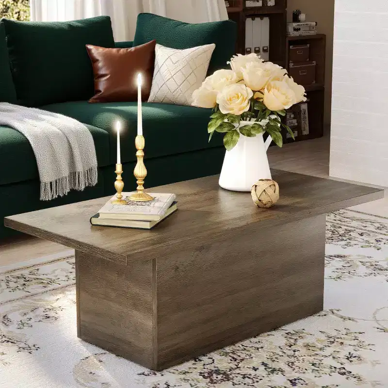MUUEGM Farmhouse Coffee Table, 35.5 Rustic Wooden Table with Sturdy Frame & Waterproof Top for Living Room