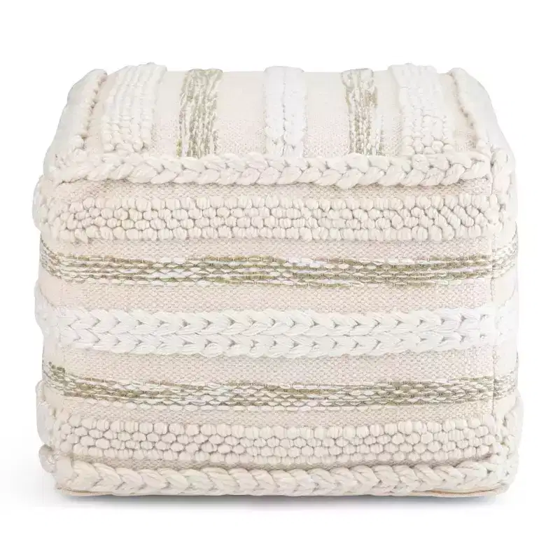Silva Square Pouf Natural - WyndenHall: Handloom Woven, Durable, Lightweight, No Assembly, Bohemian Style