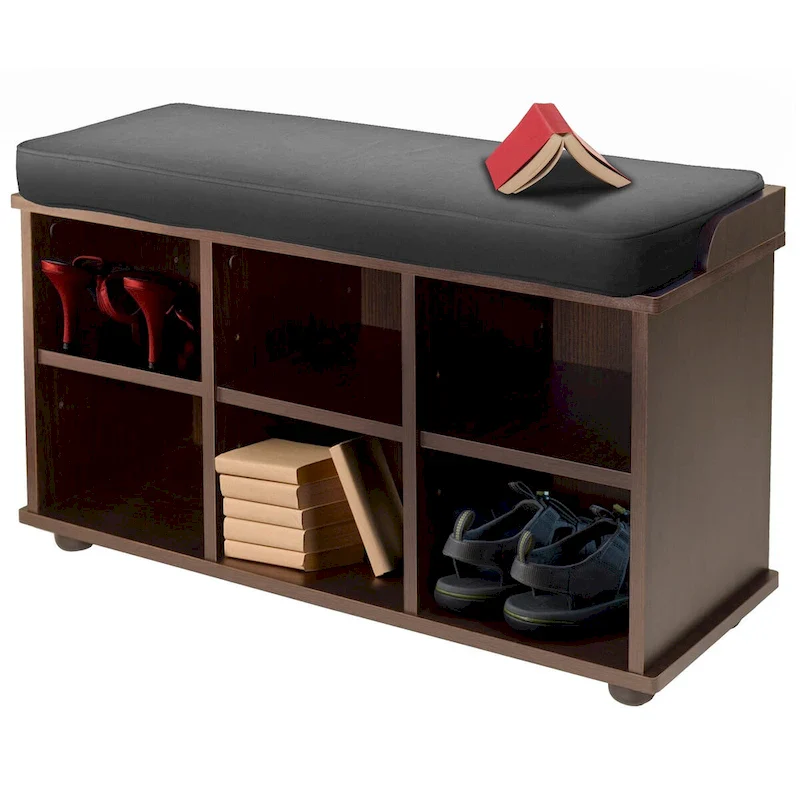 Espresso & Black Storage Bench with Cushion Seat – 1 Person
