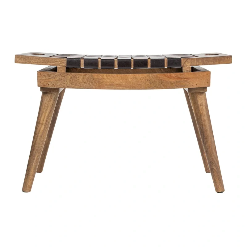 Mango Wood Stool with Woven Leather Top