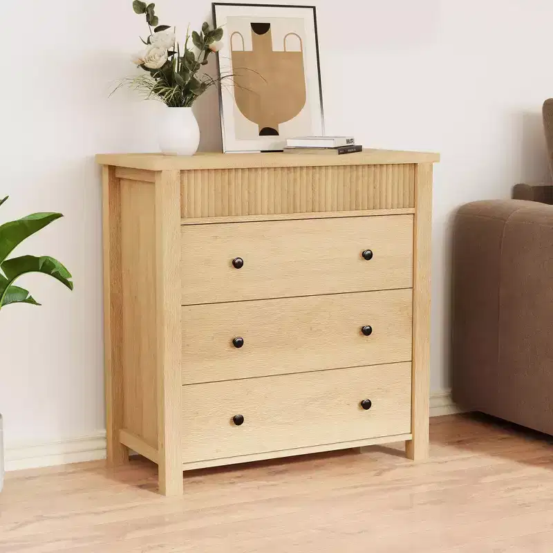 Drawer Dresser for Bedroom Nightstand, Wooden Chest of Drawers, Fluted End Table, Storage Organizer