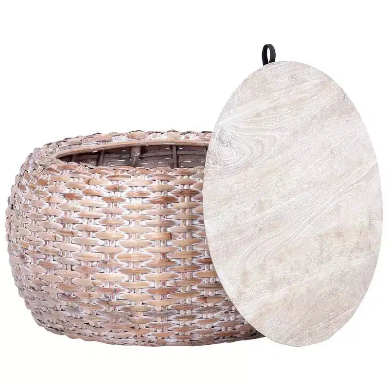 Wood And Rattan Coffee Table - Natural White Wash