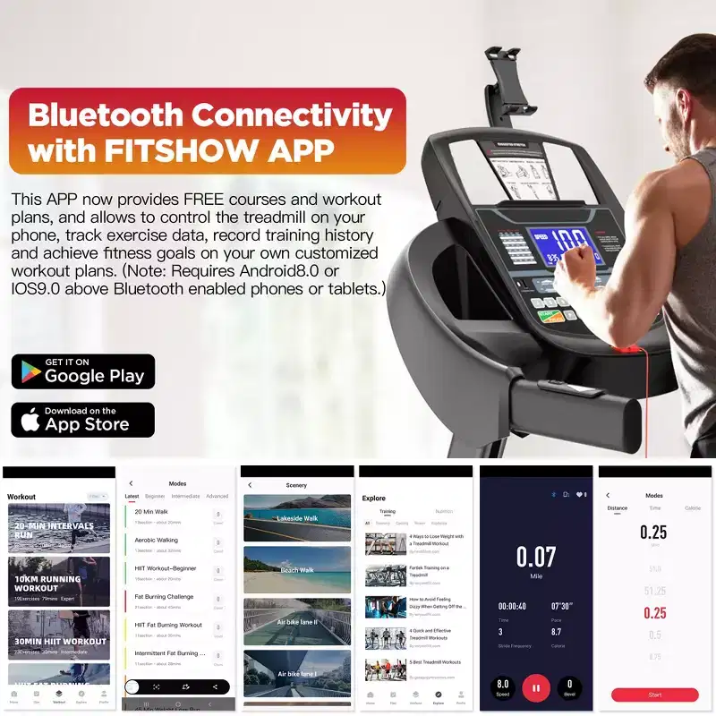 Folding Treadmill w/ 20% Auto Incline, 320 lbs Capacity Treadmill, 5HP Brushless Motor,Smart APP Control, 12mph, Dual HiFi Speakers, Walking Running