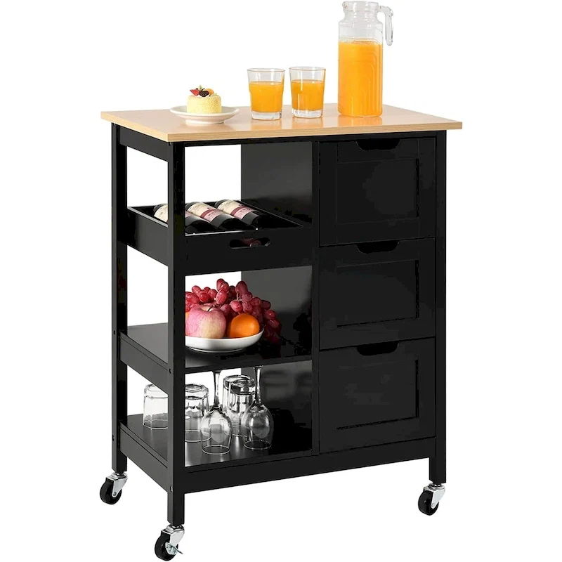 Rolling Kitchen Cart with Wood Top