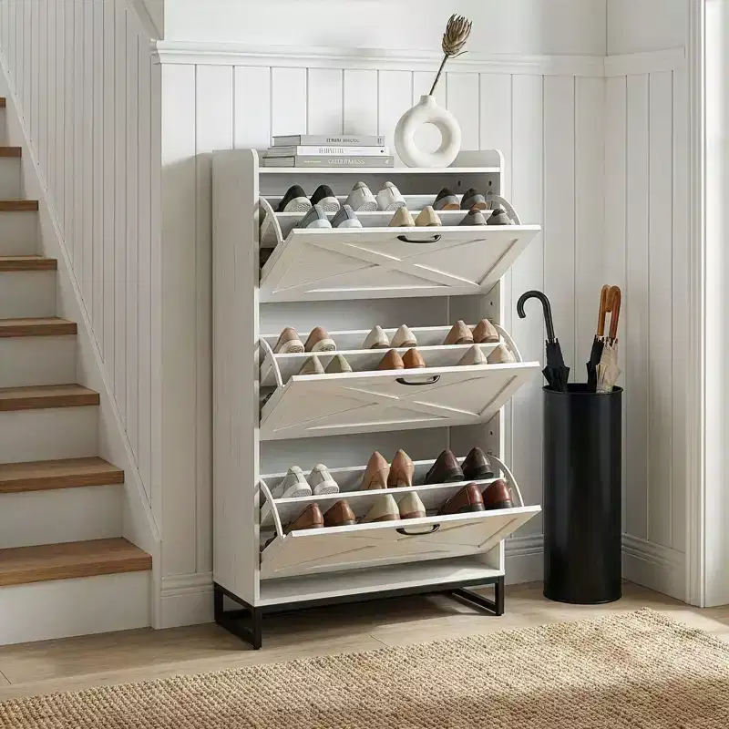 Karl Home 3-Drawer Barn Door Shoe Cabinet With Top Baffle