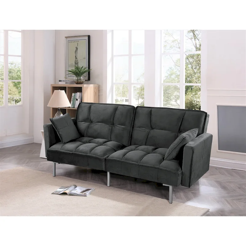 Bernal 75.6W Velvet Futon Sofa Bed Sleeper