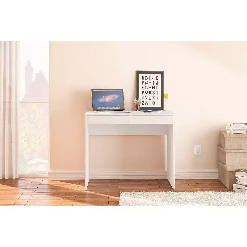 Tijuca 2 Drawer Compact Student Desk White - Polifurniture: Modern Style, Space-Saving Design, Adult Assembly