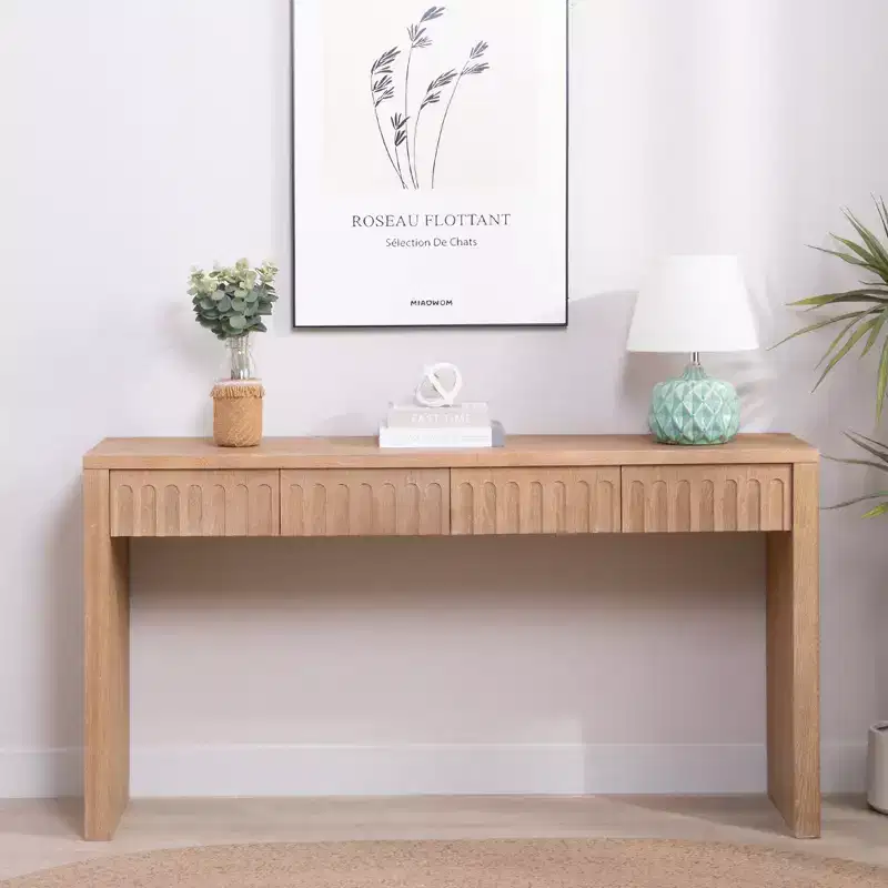 59.2IN Modern Console Table with 4 Hidden Drawers, Entryway Table with Arched Decoration, Accent Table for Living Room, Hallway