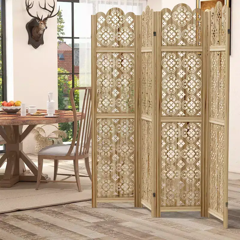 MAYEERTY 63*67 in Wood Room Divider Folding Privacy Screen Freestanding Partition for Indoor, 4-Panels, Brown