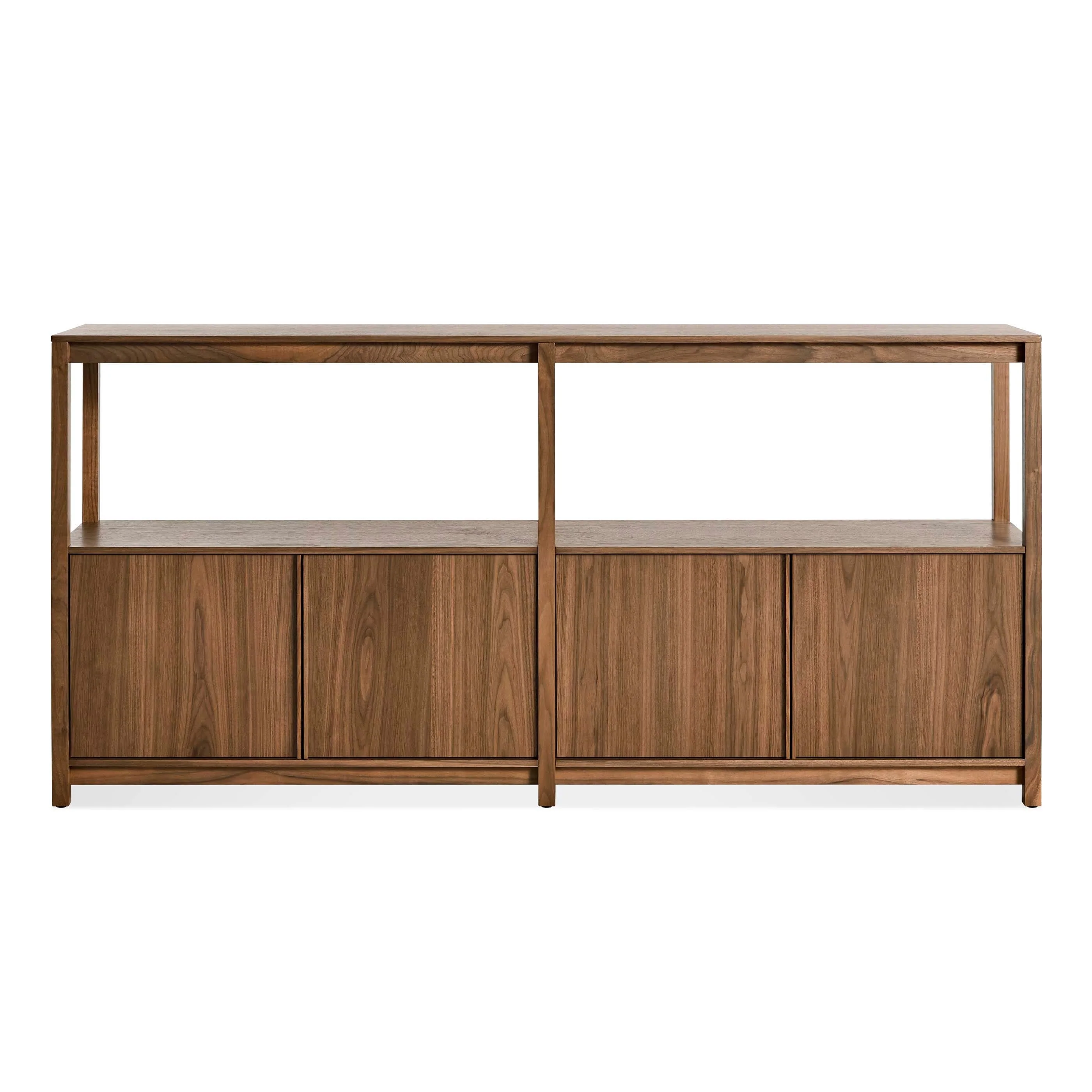 Modern Walnut Wood Bookcase with Open Shelf & Cabinet Doors for Living Room