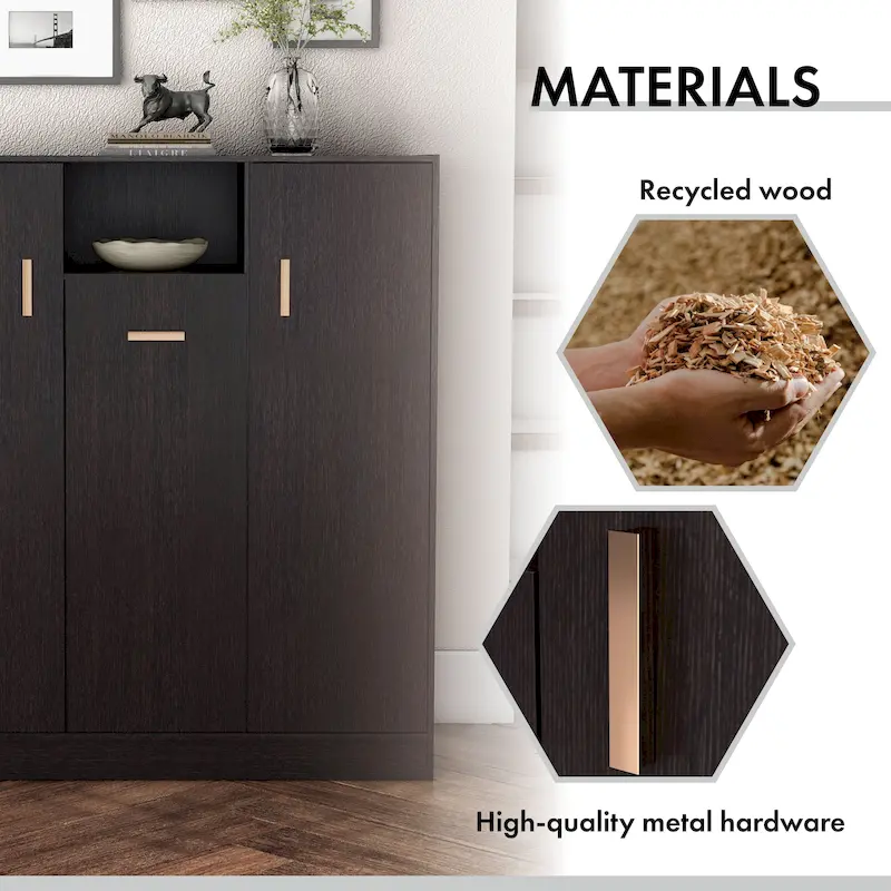 Modern 32-Inch Shoe Cabinet with Adjustable Shelves and Metal Handles