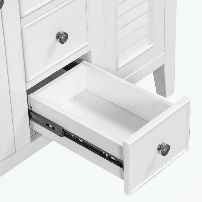 Bathroom Vanity with Ceramic Basin, Two Cabinets and Five Drawers