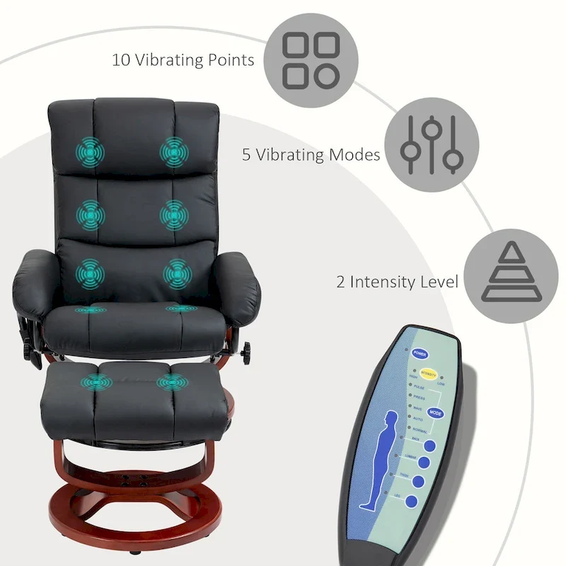 Black 28.8 High Back Swivel Recliner Chair with Ottoman