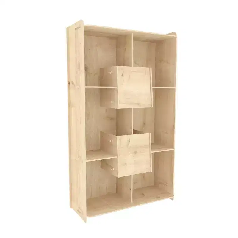 Modern Bookcase with 2 Cabinets and 6 Open Cubbies