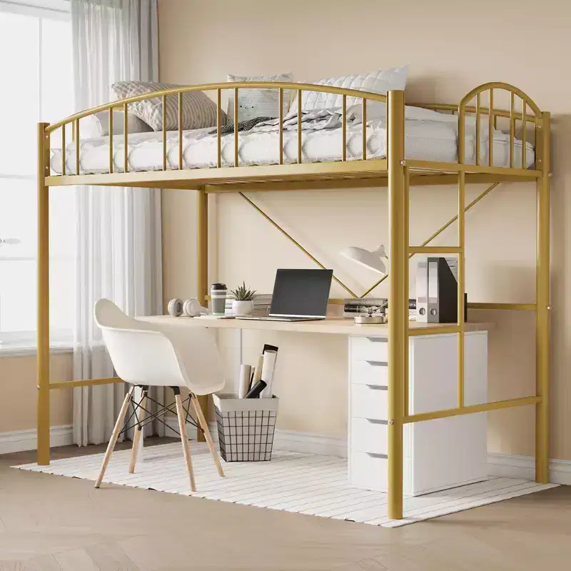 Loft Bed Twin Size with Ladde and Arched Guardrail, Heavy Duty Metal Loft Bed Frame for Kids and Adults, Space Saving, No Box Spring Needed, Pink