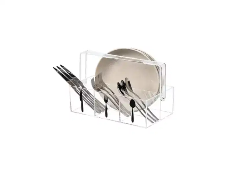 Acrylic Utensil Caddy with Handle  Clear Plastic Silverware Organizer,Flatware Holder & Paper Plate Dispenser for Kitchen,Parties&Picnic