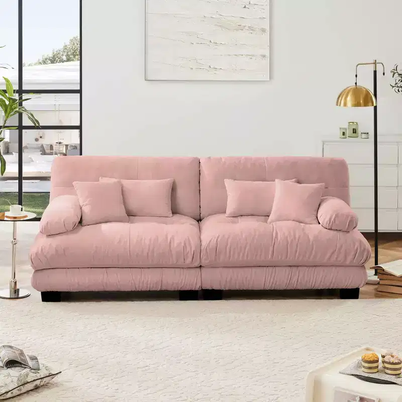 Cloud 2 Seater Sofa with 2 Seat 2 Lumbar Pillows 2 Throw Pillows for Living Room Pink