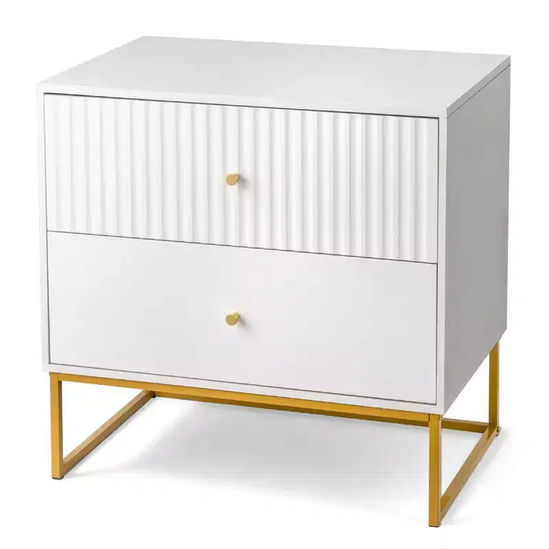 Karl Home White P2 MDF Nightstand Grid Flat 2 Drawers 27.6 Inch