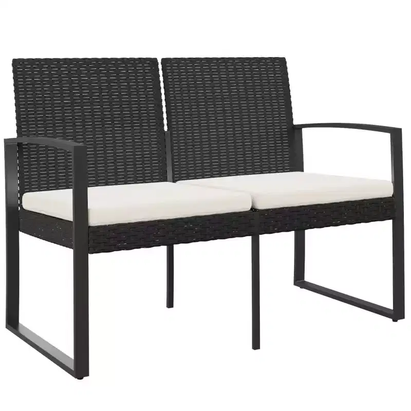 vidaXL Outdoor Bench 2-Seater Bench with Cushions for Porch Deck PP Rattan