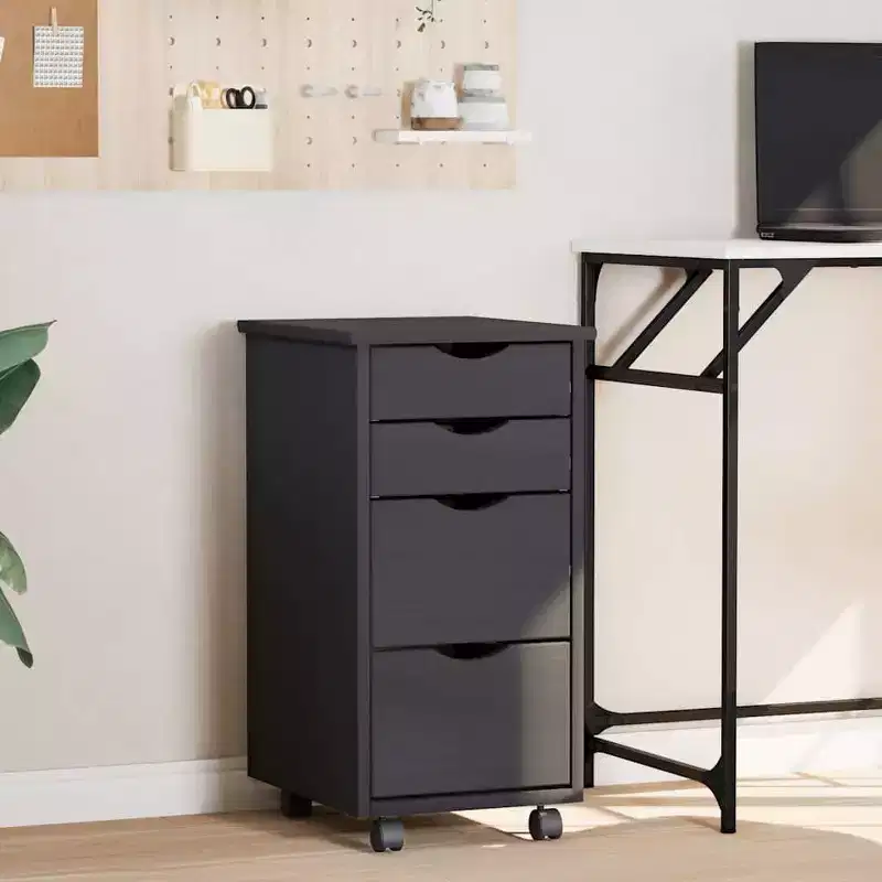 vidaXL MOSS Rolling Cabinet with Drawers Gray Solid Wood Pine