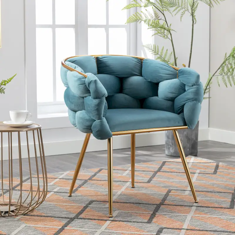 Blue Modern 28.7 Velvet Upholstered Accent Chair with Gold - Plated Metal Legs