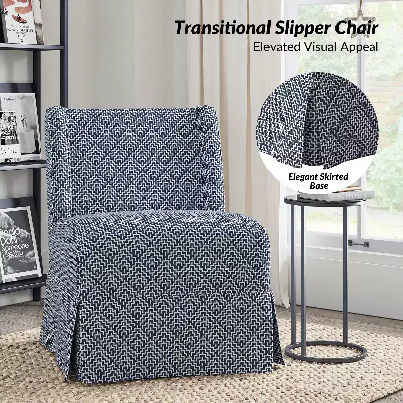Fabrizius Transitional Upholstered Slipper Chair with Washable Slipcover and Solid Wood Legs | HULALA HOME