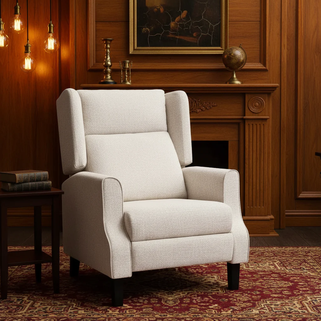 Push Back Recliner Chair, Modern Upholstered Manual Wing Chair