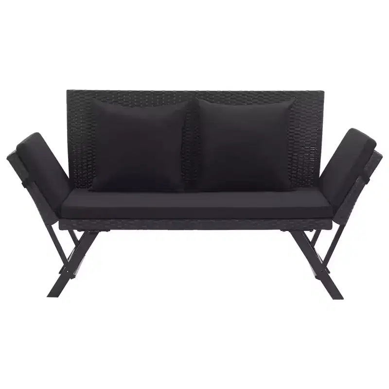 Outdoor Sun Bed Black Poly Rattan Standard Convertible Furniture