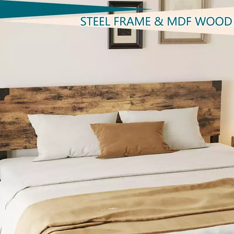 Bed Frame with Underbed Storage, Metal Support Platform Bed with Wooden Headboard, No Box Spring Needed