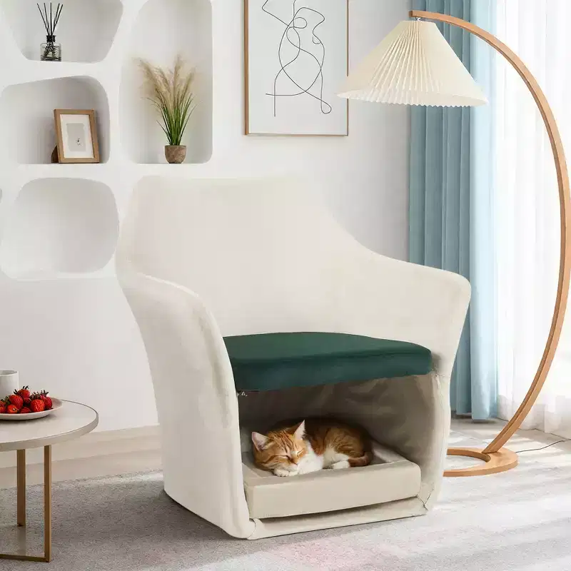 Bestier Accent Chair with Pet Friendly Space, 2 in 1 Modern Lounge Sofa Chair, Upholstered Barrel Chair with Removable Base for Living Room Office