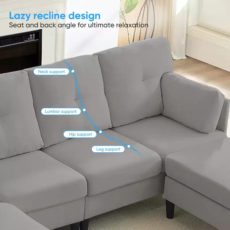 Mjkone Modular Convertible Sectional Sofa Couch, Upholstered Comfy Fabric 4-Seater Sofa with Movable Ottomans