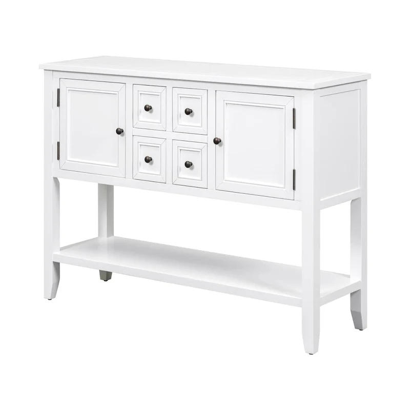 White 4-Drawer Buffet Sideboard Console Table with Bottom Shelf