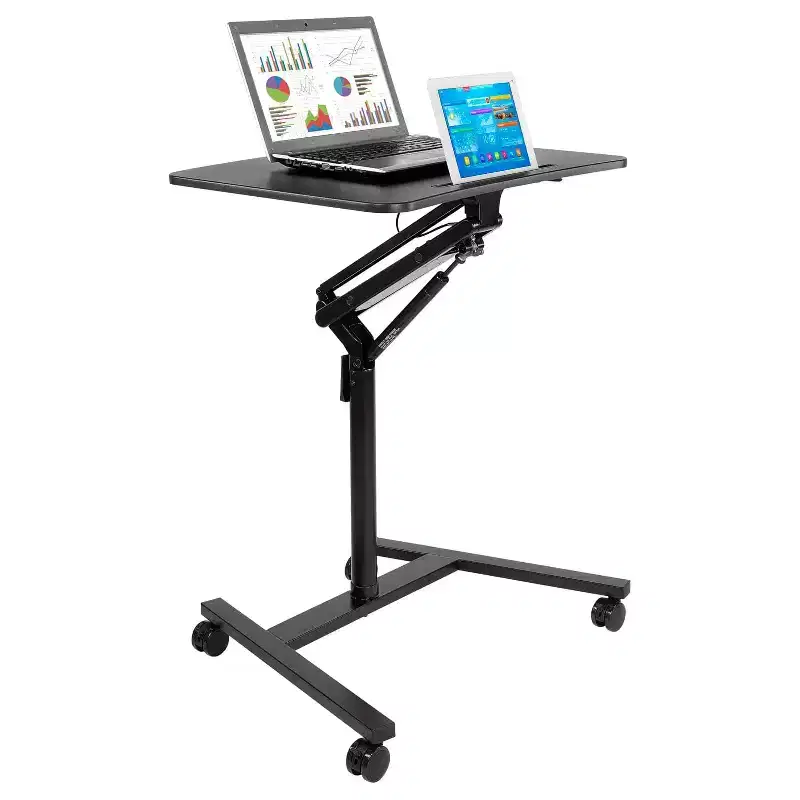 Mount-It! Mobile Standing Laptop Desk | Height Adjustable Rolling Sit Stand Workstation w/ Casters | 27 Wide with Gas Spring Lift Mechanism | Black