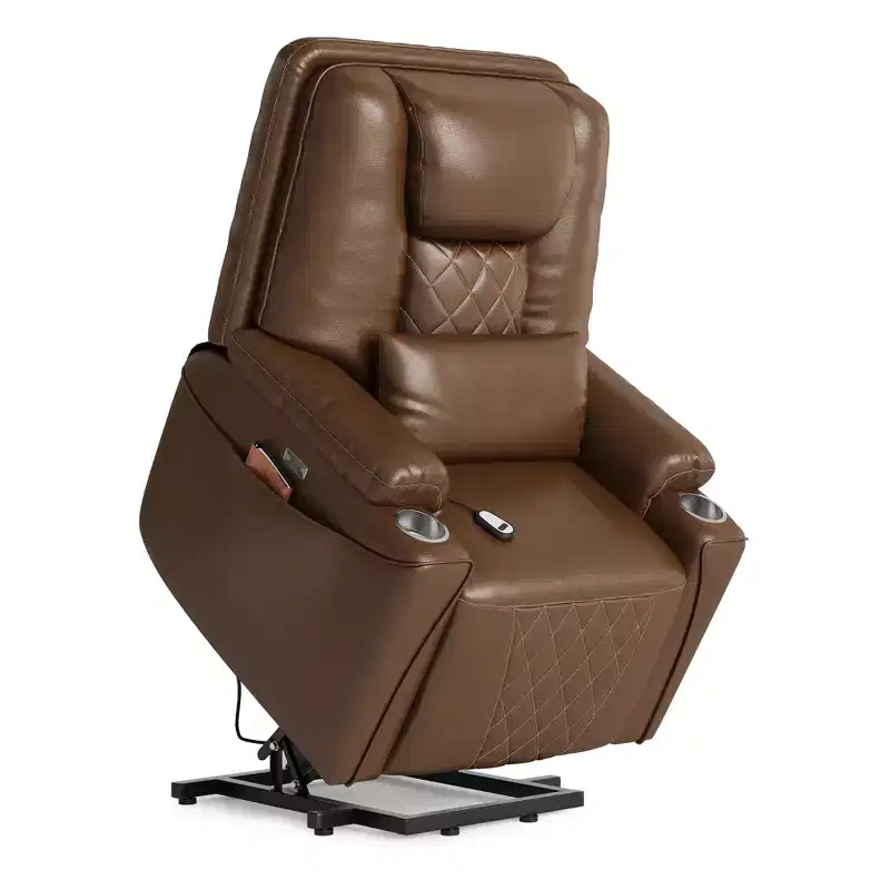Lift Recliner Chair Sofa, PU Leather Reclining, 3 Adjustable Positions, Side Storage Pockets and Cup Holders, Power Lift Chair, for Living Room