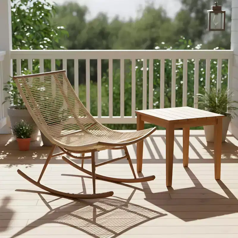 Christopher Knight Home Abhay Farmhouse 2 Piece Patio Dining Set with Acacia Wood Table and Iron Rocking Chair