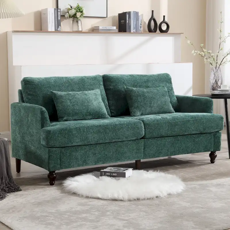Chenille Upholstered Mid Century Modern Wood Frame Loveseat for Living Room