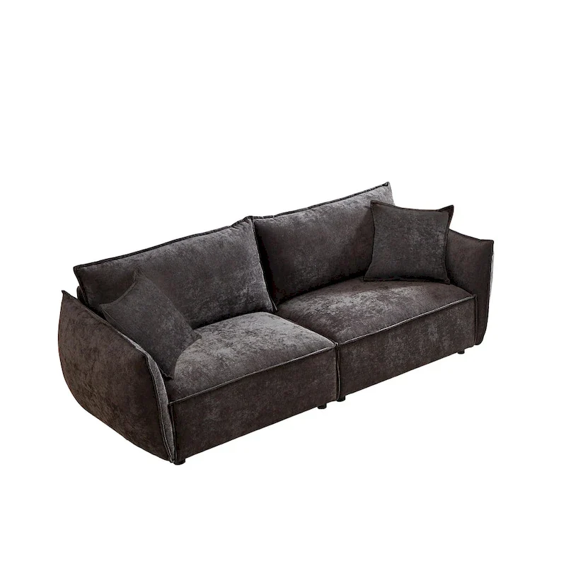 Linen 6-Seat Modular Sofa Set with 3+3 Seater Combo and Wooden Frame & 4 Pillows