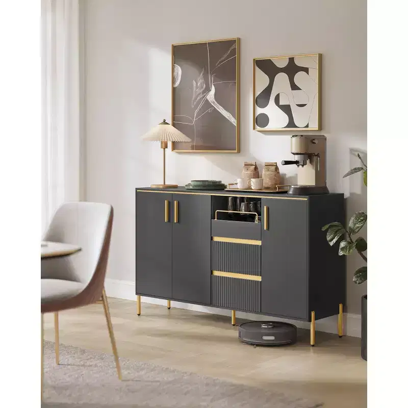 VASAGLE Buffet Cabinet with Storage, Sideboard Storage Cabinet, Kitchen Cabinet with Drawers, Adjustable Shelf, Tray, Ink Black