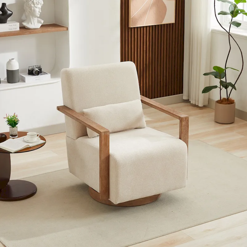 30.31 Linen Blend Upholstered 360 Swivel Accent Chair