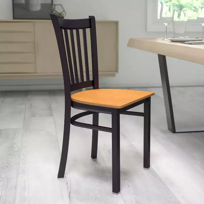 Black Metal Frame Vertical Back Dining Chair – Vinyl or Wood Seat, Seats 1