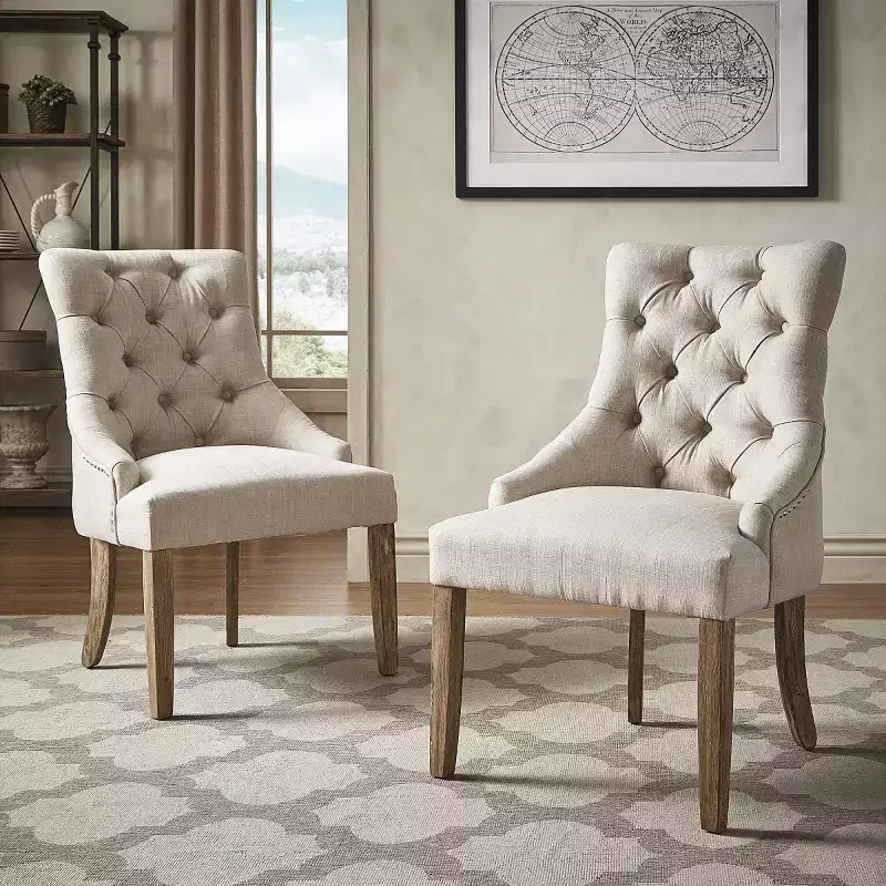Zurich Linen Button Tufted Curved Back Dining Chairs
