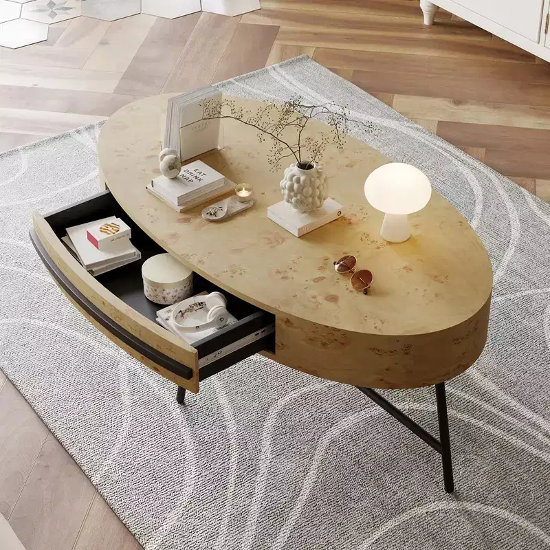 GustoWave 47.2 Coffee Table with Storage, Oval Center Table for Living Room