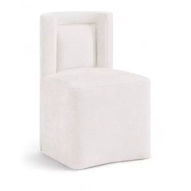 Meridian Furniture Duvina Cream Chenille Performance Fabric Upholstered Dining Chair