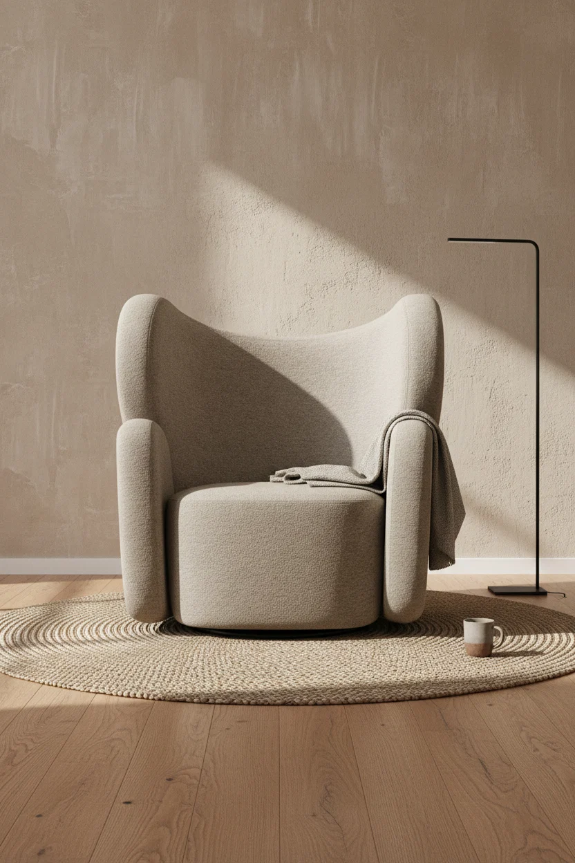 Art Deco Fully Upholstered Swivel Lounge Chair with Voluminous Block Structure for Living Room